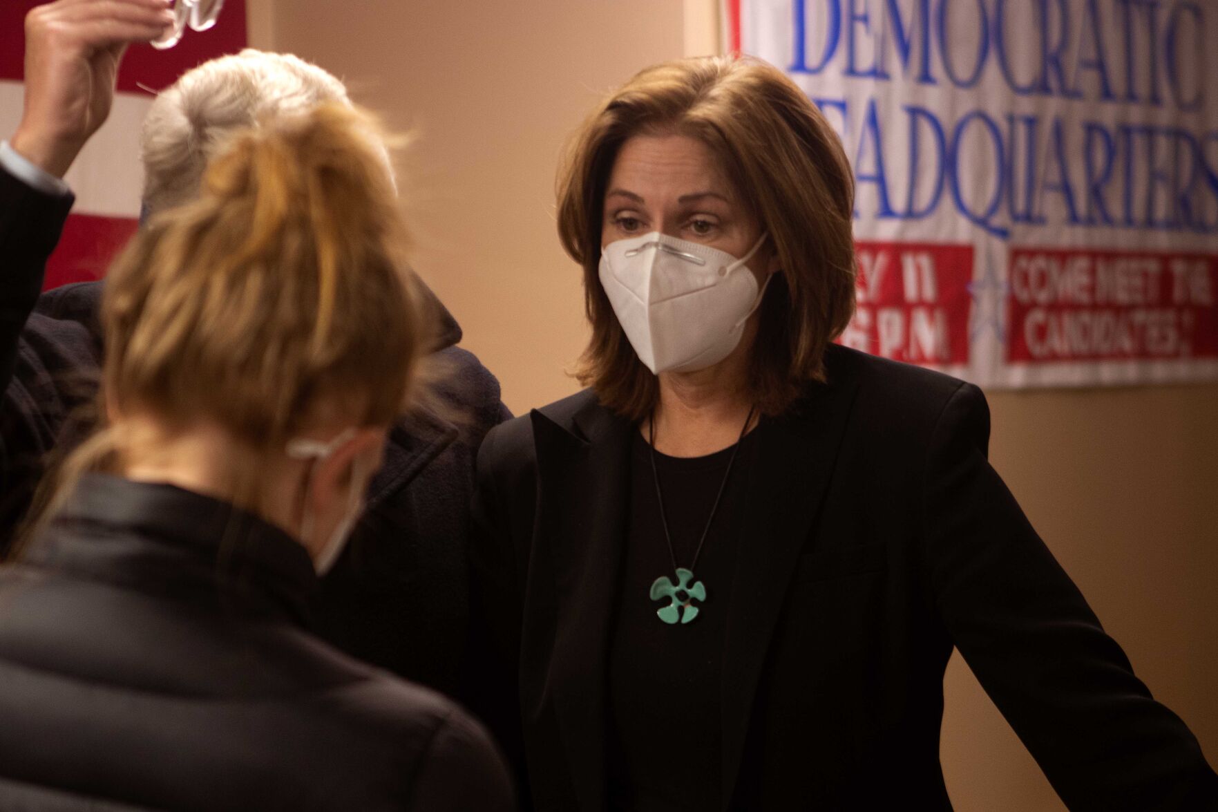 Emily Gustafson tells Baker that she has lost the election for state senate